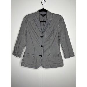 Talbots Black White Gingham Check Blazer Jacket Stretch Women's‎ Size 8